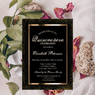 Elegant Rose Gold Frame Confetti Quinceañera Invitation