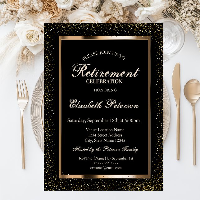 Elegant Rose Gold Frame Confetti  Retirement Party Invitation (Creator Uploaded)