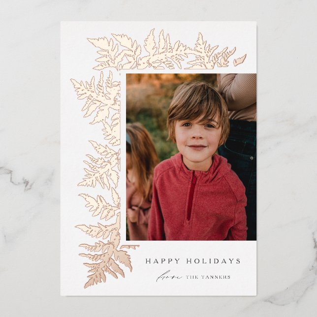 Elegant Rose Gold Garland 2 Photo Christmas (Front)