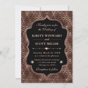 Elegant Rose Gold Geometric Art Deco Wedding Invitation