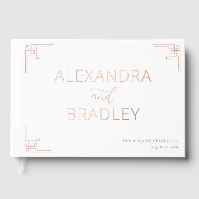 Elegant Rose Gold Geometric Guest Book (Front)