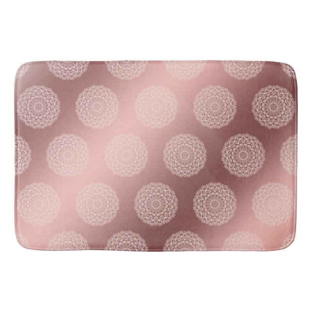 Elegant Rose Gold Girly Mandala Pattern Bath Mat (Front)