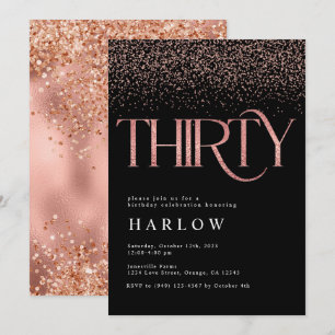 Elegant Rose Gold Glitter 30th Birthday Invite