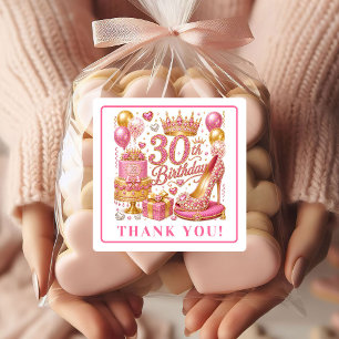 Elegant Rose Gold Glitter 30th Birthday Stickers