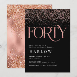 Elegant Rose Gold Glitter 40th Birthday Invite