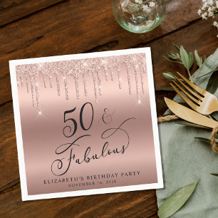 Elegant Rose Gold Glitter 50th Birthday Party Napkin