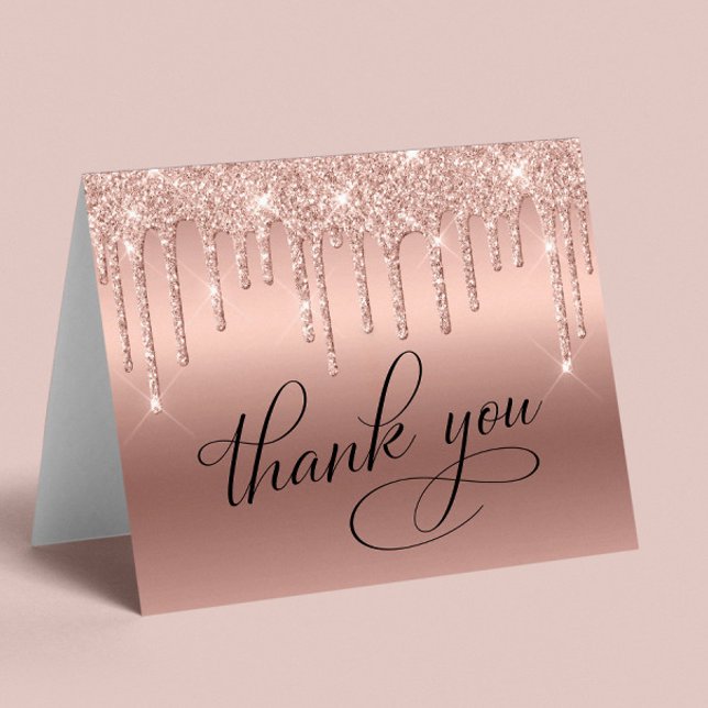 Elegant Rose Gold Glitter 50th Birthday Party Thank You Card (Creator Uploaded)
