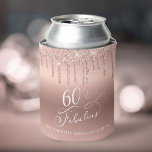 Elegant Rose Gold Glitter 60th Birthday Party Can Cooler<br><div class="desc">Chic personalised can coolers for her 60th birthday party with "60 & Fabulous" in an elegant white script on a rose gold background with rose gold faux glitter dripping from the top. Personalise with her name.</div>