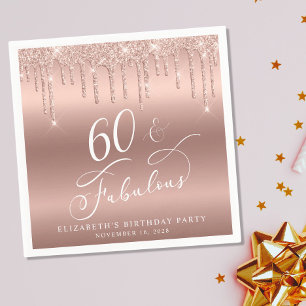 Elegant Rose Gold Glitter 60th Birthday Party Napkin