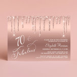 Elegant Rose Gold Glitter 70th Birthday Party Invitation<br><div class="desc">Elegant and chic 70th birthday party invitation with "70 & Fabulous" written in a stylish white script on a rose gold background,  with rose gold faux glitter dripping down. You can personalise with her name and the party details.</div>