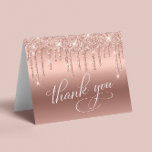 Elegant Rose Gold Glitter 75th Birthday Party Thank You Card<br><div class="desc">Chic folded thank you card for your 75th birthday party featuring "Thank You" in an elegant white calligraphy script,  a rose gold faux foil background and rose gold faux glitter. On the inside,  personalise your thank you message or leave blank for a handwritten note.</div>