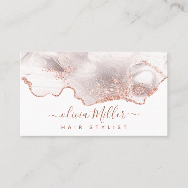 Elegant Rose Gold Glitter Agate Chic Marble Modern Business Card (Front)
