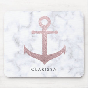 elegant rose gold glitter anchor white marble mouse pad
