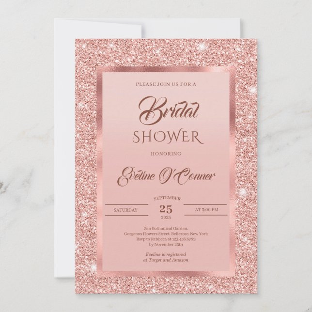 Elegant rose gold glitter and rose gold foil invitation (Front)