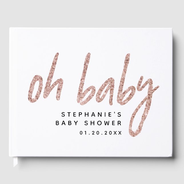 Elegant Rose Gold Glitter Baby Shower Guest Book (Front)