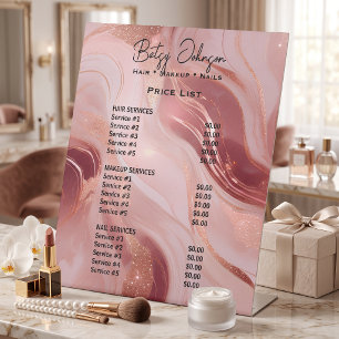 Elegant Rose Gold Glitter Beauty Salon Price List Pedestal Sign