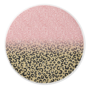 Elegant Rose Gold Glitter Black Leopard Print Ceramic Knob