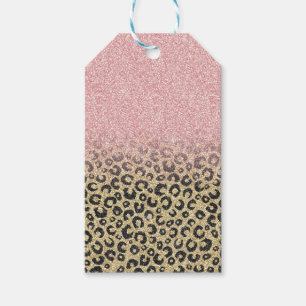 Elegant Rose Gold Glitter Black Leopard Print Gift Tags