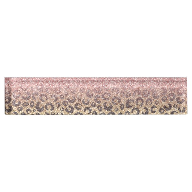 Elegant Rose Gold Glitter Black Leopard Print Nameplate (Front)
