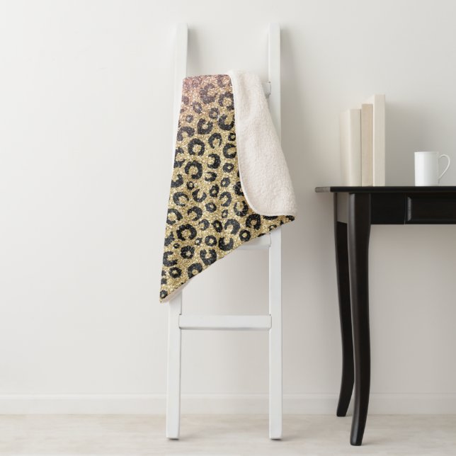 Elegant Rose Gold Glitter Black Leopard Print Sherpa Blanket (In Situ)