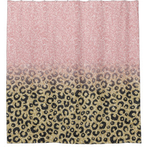 Elegant Rose Gold Glitter Black Leopard Print Shower Curtain