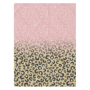 Elegant Rose Gold Glitter Black Leopard Print Tablecloth