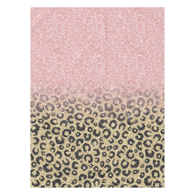 Elegant Rose Gold Glitter Black Leopard Print Tablecloth (Front)