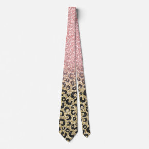 Elegant Rose Gold Glitter Black Leopard Print Tie