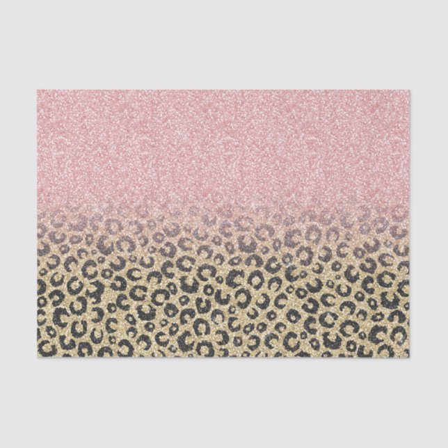 Elegant Rose Gold Glitter Black Leopard Print Tissue Paper (Front)