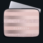 Elegant rose gold glitter & blush pink stripe laptop sleeve<br><div class="desc">Girly faux rose gold,  glitter & blush pink stripe.</div>