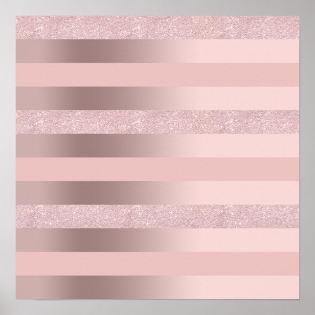 Elegant rose gold glitter & blush pink stripe poster (Front)