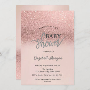 Elegant Rose Gold Glitter Bokeh Baby Shower Invitation