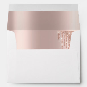 Elegant Rose Gold Glitter Bokeh Drips White Envelope