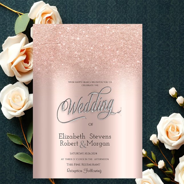 Elegant Rose Gold Glitter Bokeh Wedding  Invitation (Creator Uploaded)