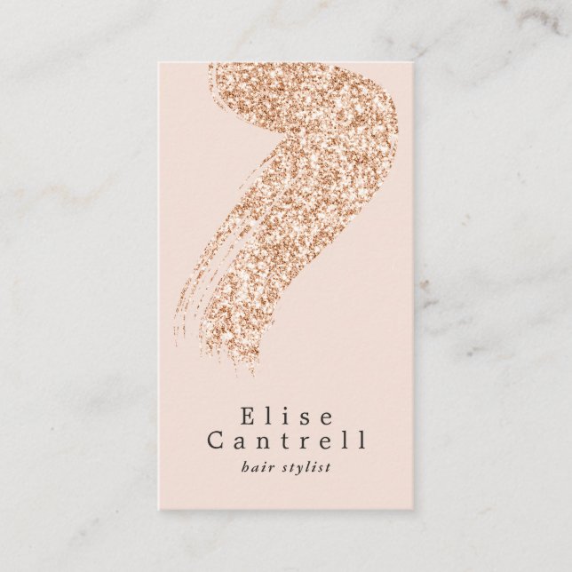 Elegant rose gold glitter brushstroke blush pink business card (Front)