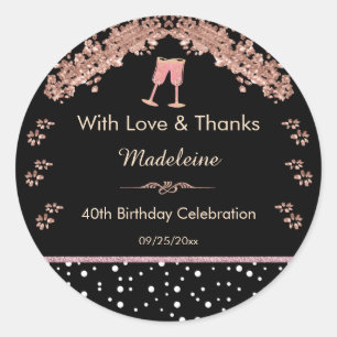 Elegant Rose Gold Glitter Champagne Birthday Favou Classic Round Sticker