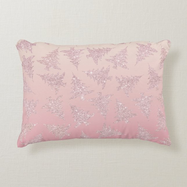 Elegant Rose Gold Glitter Christmas Tree Pattern Decorative Cushion (Front)