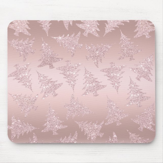 Elegant Rose Gold Glitter Christmas Tree Pattern Mouse Pad (Front)