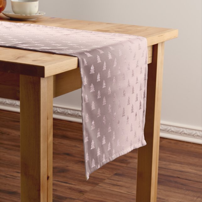 Elegant Rose Gold Glitter Christmas Tree Pattern Short Table Runner (In Situ)