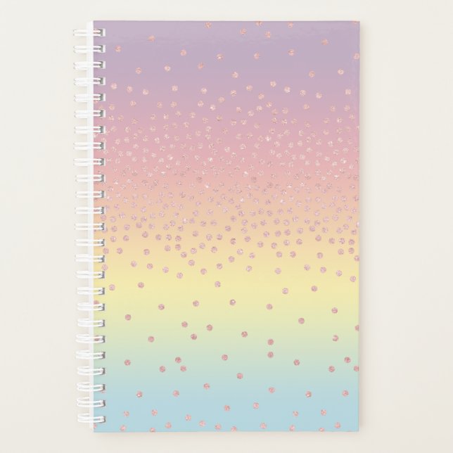 Elegant rose gold glitter confetti dots gradient planner (Front)