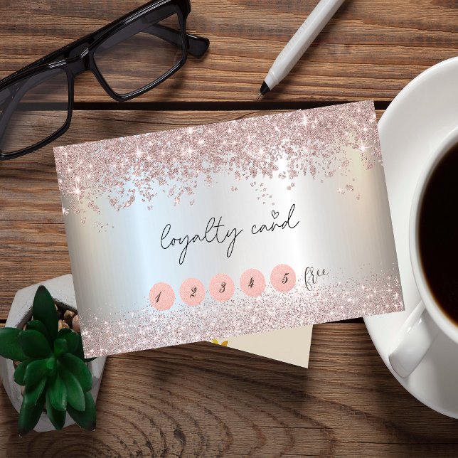 Elegant Rose Gold Glitter Confetti Dust Silver Loyalty Card (Creator Uploaded)
