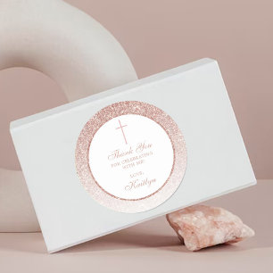 Elegant Rose Gold Glitter Confirmation Or Baptism Classic Round Sticker