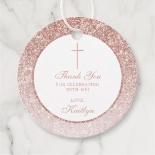 Elegant Rose Gold Glitter Confirmation Or Baptism Favour Tags