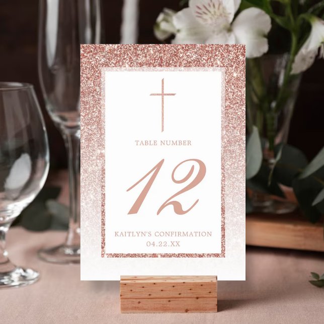 Elegant Rose Gold Glitter Confirmation Or Baptism Table Number (Creator Uploaded)