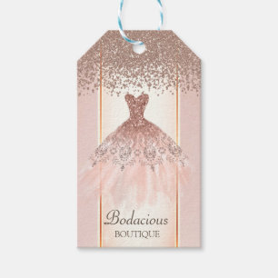 Elegant Rose Gold Glitter Diamonds Dress Gift Tags