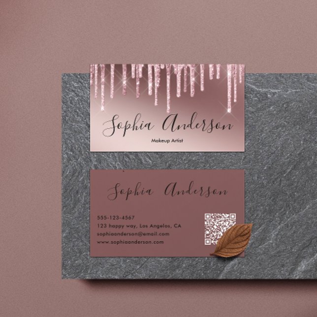 Elegant Rose Gold Glitter Drip  Business Card (Creator Uploaded)