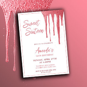 Elegant Rose Gold Glitter Drip Sweet 16 Birthday Invitation