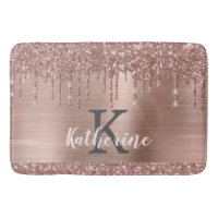 Elegant Rose Gold Glitter Dripping Pink Metal Name