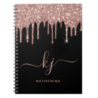 Elegant Rose Gold Glitter Drips 2 Monogram Script