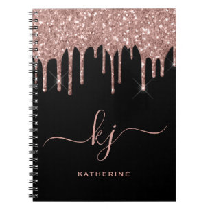 Elegant Rose Gold Glitter Drips 2 Monogram Script  Notebook